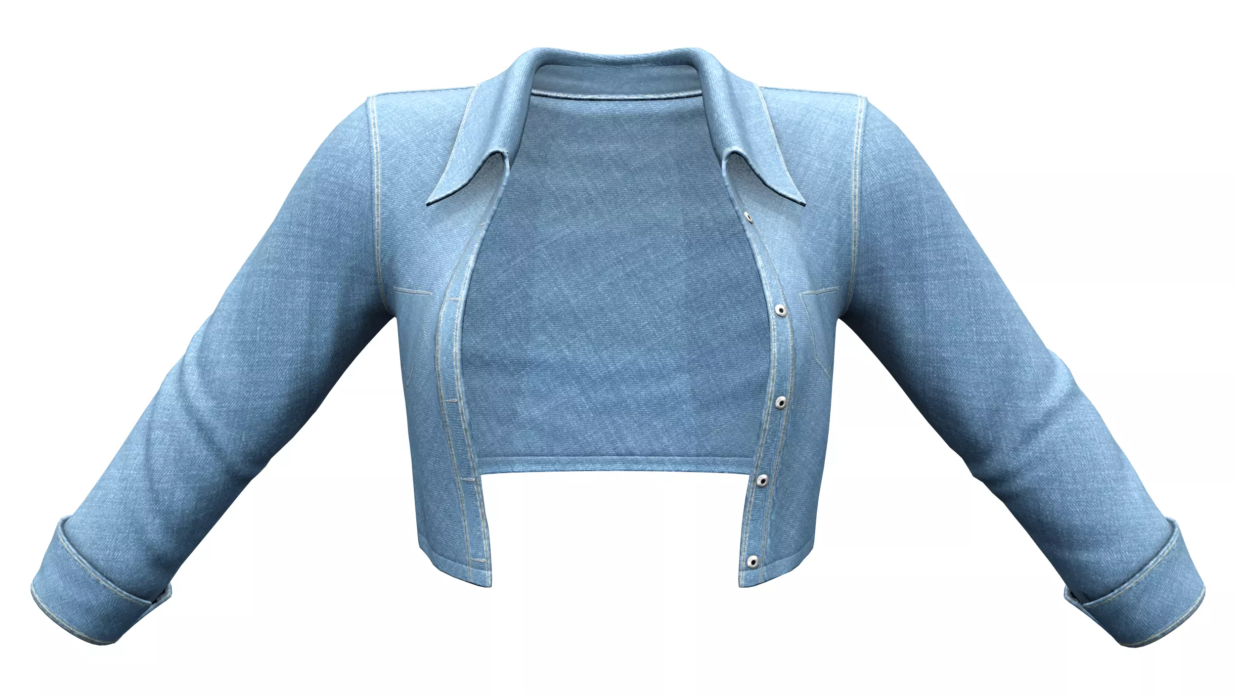 Folded Three Quarter Sleeves Crop Denim Jacket Low-poly 3D model