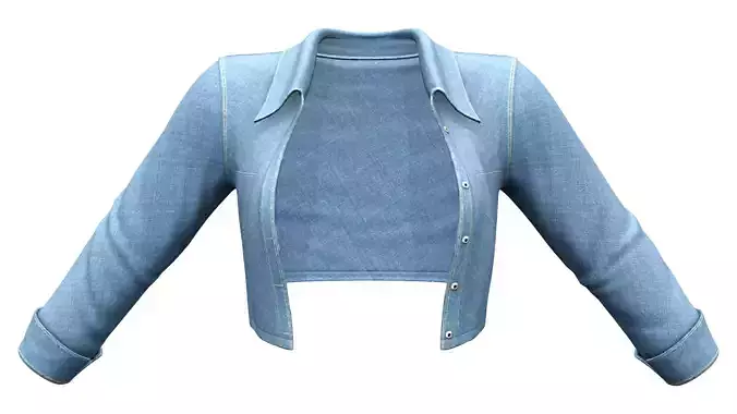 Folded Three Quarter Sleeves Crop Denim Jacket