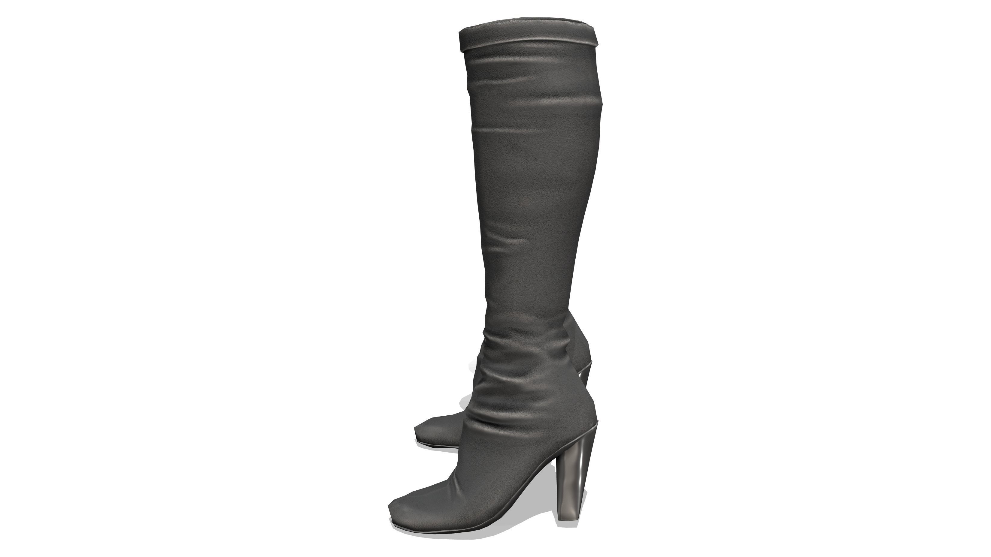 3D model Female Thick High Heels Black Leather Calf Boots VR / AR / lowpoly CGTrader