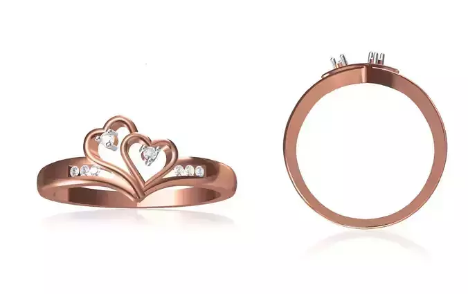 Women Wedding Engagement Heart Ring STL OBJ FBX JCD Details