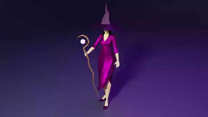 Witch Sorcerer  Enchantress  Gameready Rigged  Low-poly 3D model