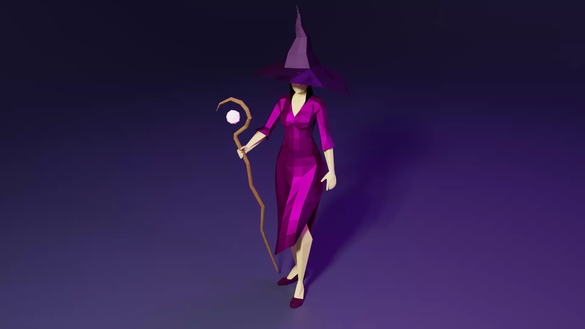 Witch Sorcerer  Enchantress  Gameready Rigged  Low-poly 3D model_0