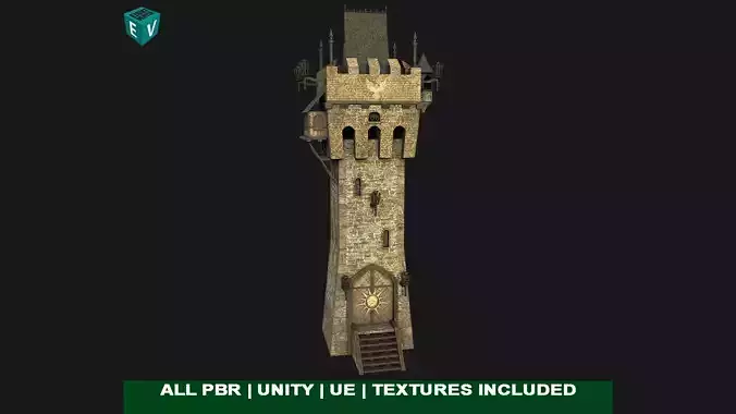  Old Castle Watch Tower 01 All PBR Unity UE Textures Included Low-poly 3D model