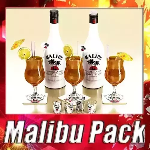 Malibu Bottle Cocktail and Shot Glass Collection 3D model
