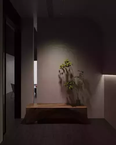 3D model of dark wind living room