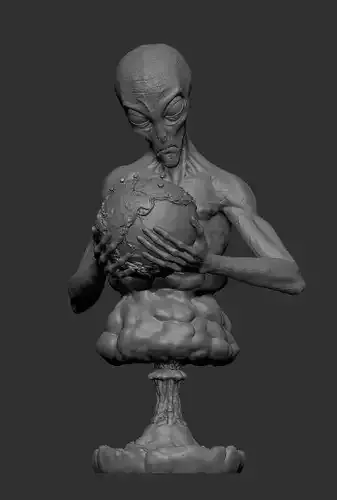 Grey Alien holding Earth 3d Bust for printing 3D print model