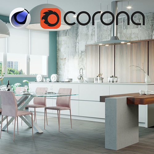 Kitchen 3d Model - Interior Scene  Cinema4d Corona - Furniture 3D model 6