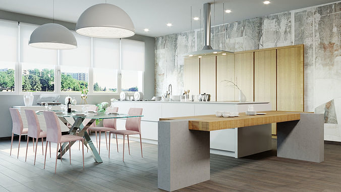 Kitchen 3d Model - Interior Scene  Cinema4d Corona - Furniture 3D model 2