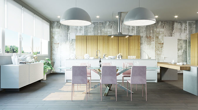 Kitchen 3d Model - Interior Scene  Cinema4d Corona - Furniture 3D model 4