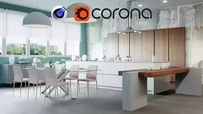 Kitchen 3d Model - Interior Scene  Cinema4d Corona - Furniture 3D model