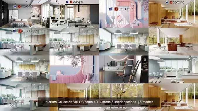 Interiors Collection Vol 1 Cinema 4D  Corona 5 interior scenes  