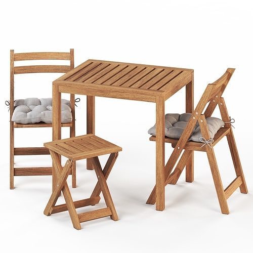 NAMMARO Table stool and 2 folding chairs IKEA 3D model 2