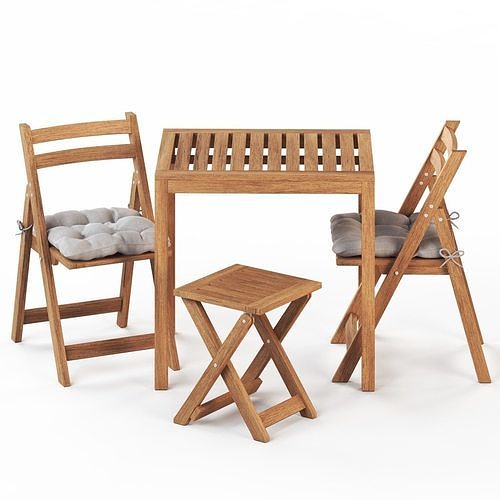 NAMMARO Table stool and 2 folding chairs IKEA 3D model 3