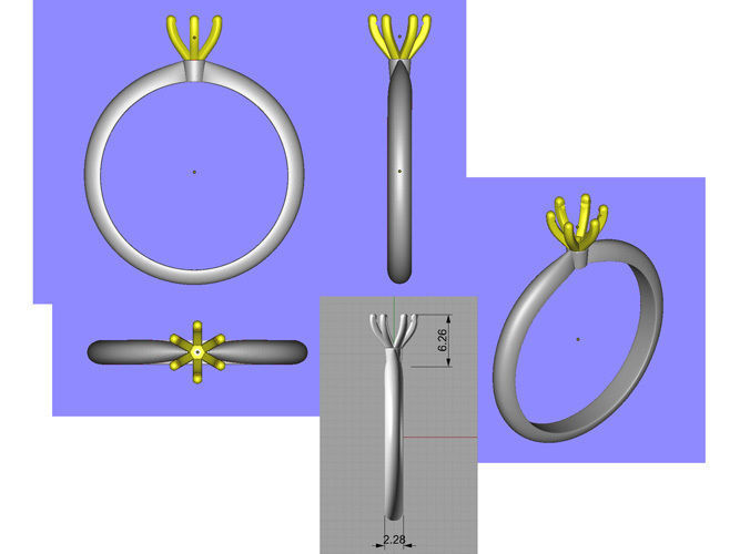 Gold engagement ring with diamond 0066 V1 set of sizes 3D print model_16