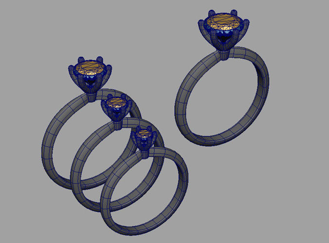 Gold engagement ring with diamond 0066 V1 set of sizes 3D print model_14