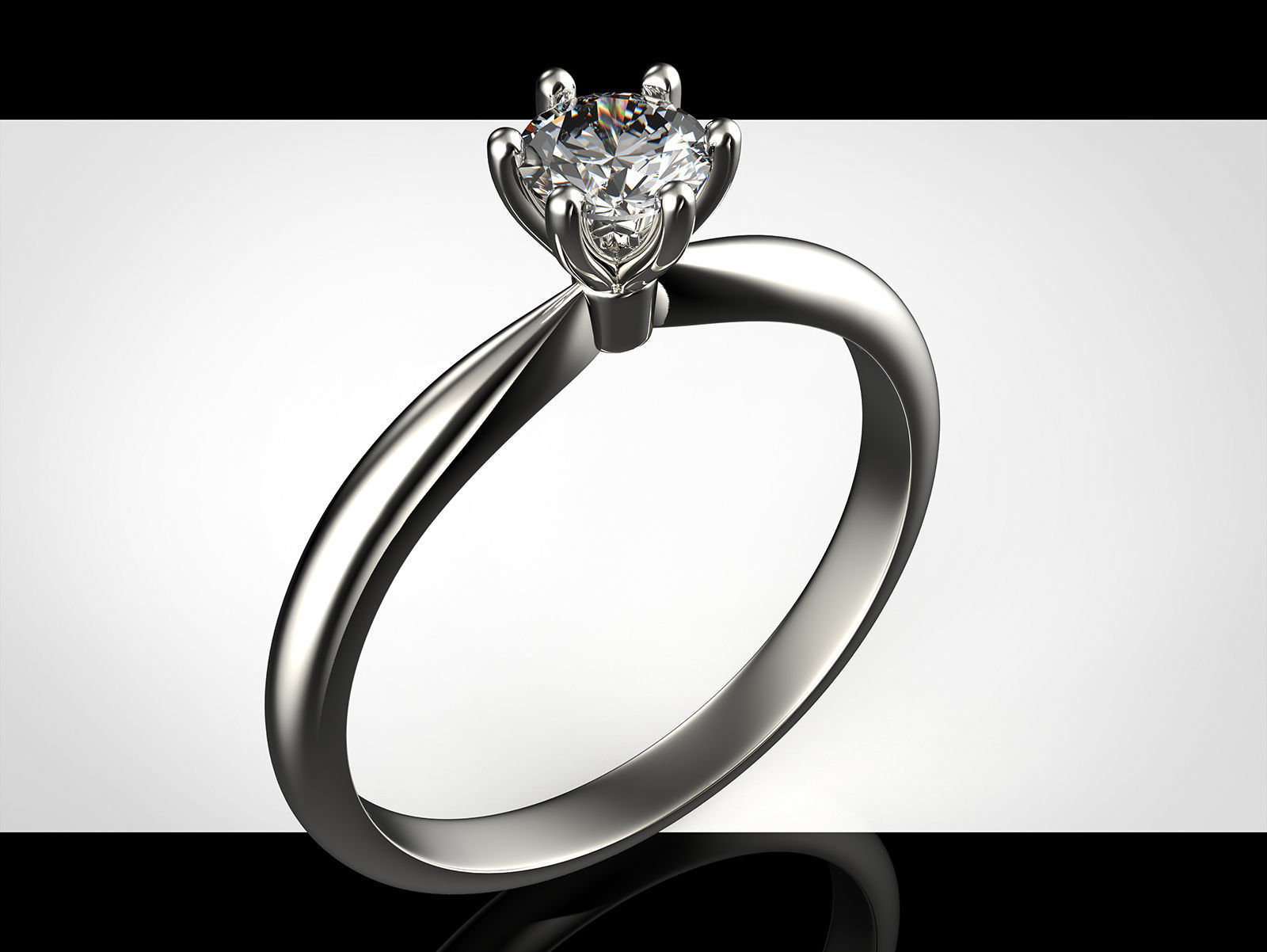 Gold engagement ring with diamond 0066 V1 set of sizes 3D print model_1