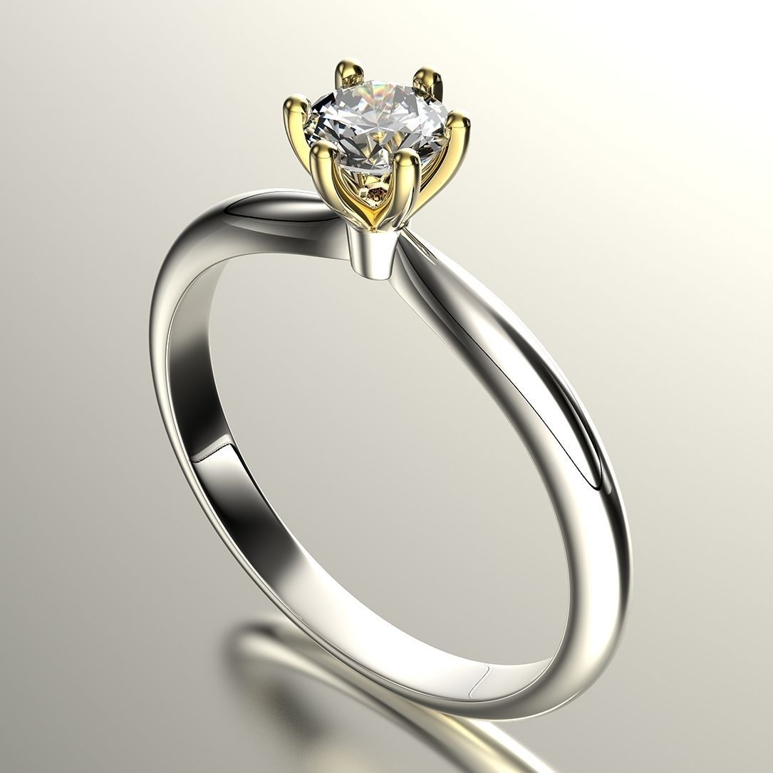 Gold engagement ring with diamond 0066 V1 set of sizes 3D print model_9