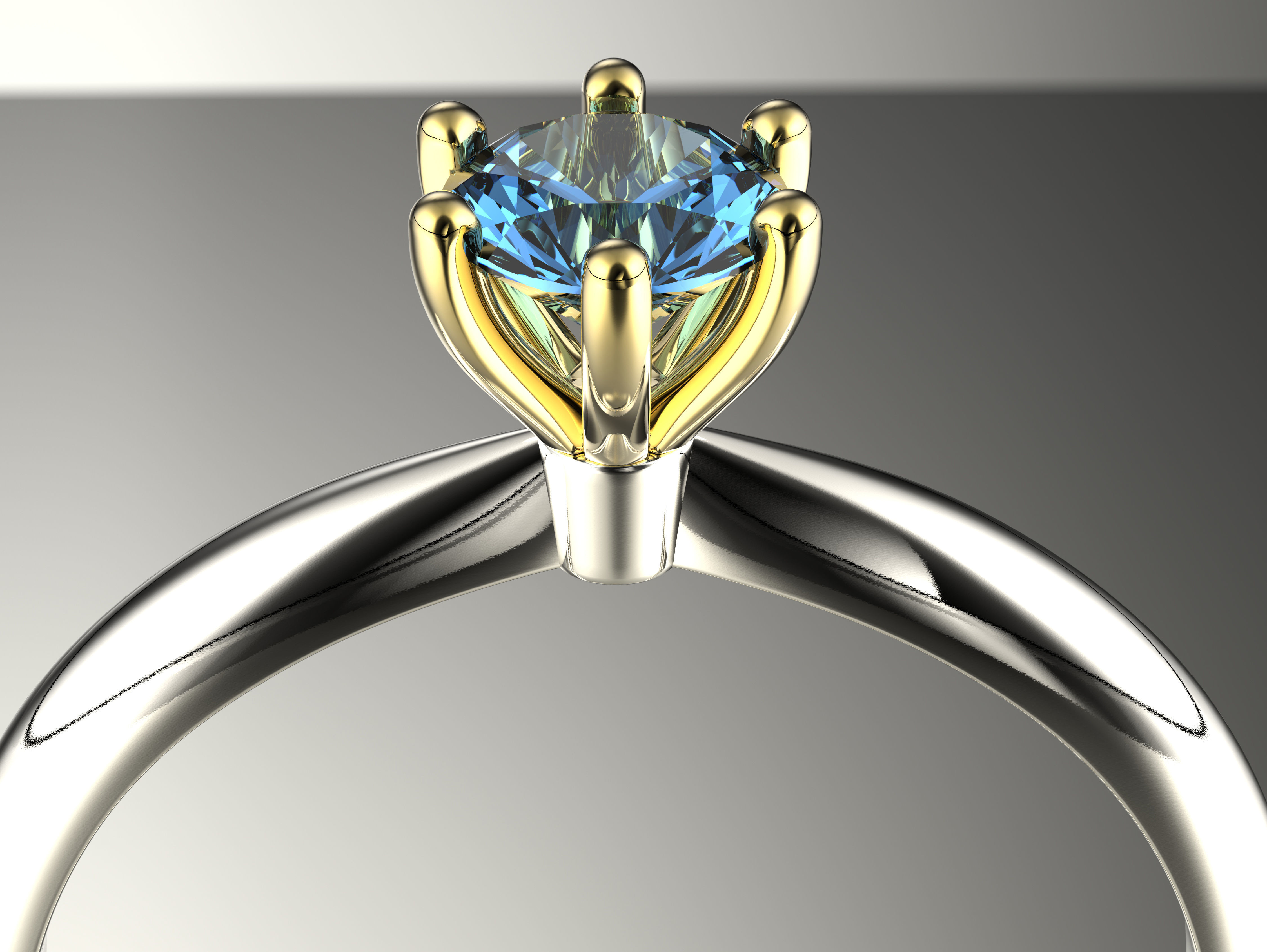 Gold engagement ring with diamond 0066 V1 set of sizes 3D print model_7