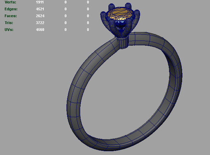 Gold engagement ring with diamond 0066 V1 set of sizes 3D print model_13