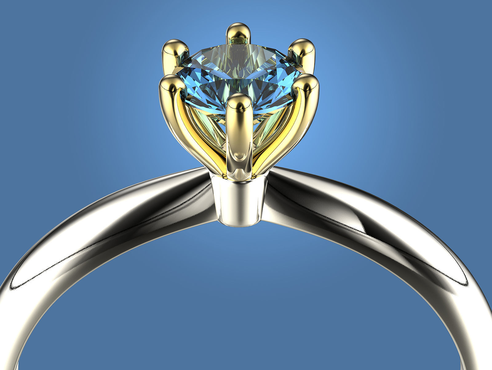 Gold engagement ring with diamond 0066 V1 set of sizes 3D print model_8