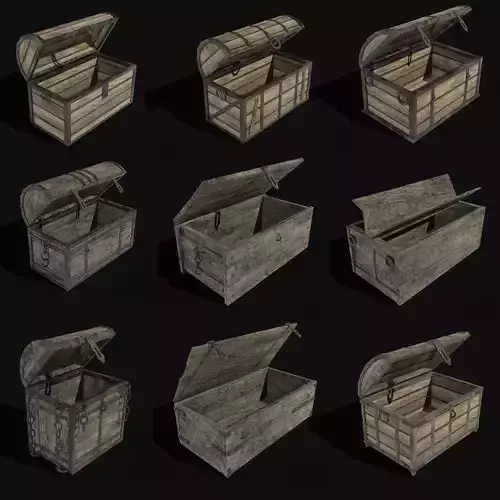TREASURE CHEST GENERIC OLD WOODEN CONTAINER LOOT COLLECTION Low-poly 3D model