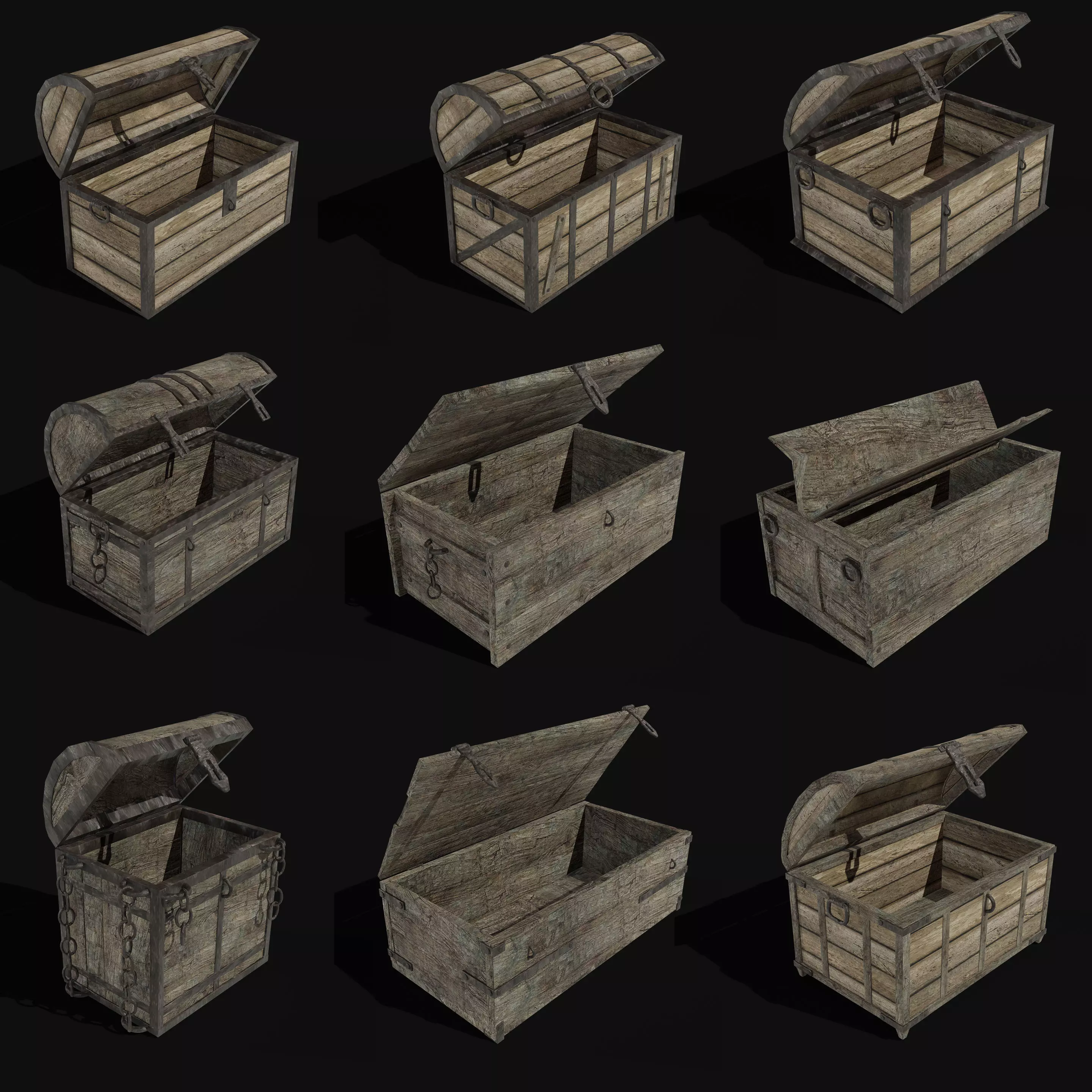 TREASURE CHEST GENERIC OLD WOODEN CONTAINER LOOT COLLECTION Low-poly 3D model_0