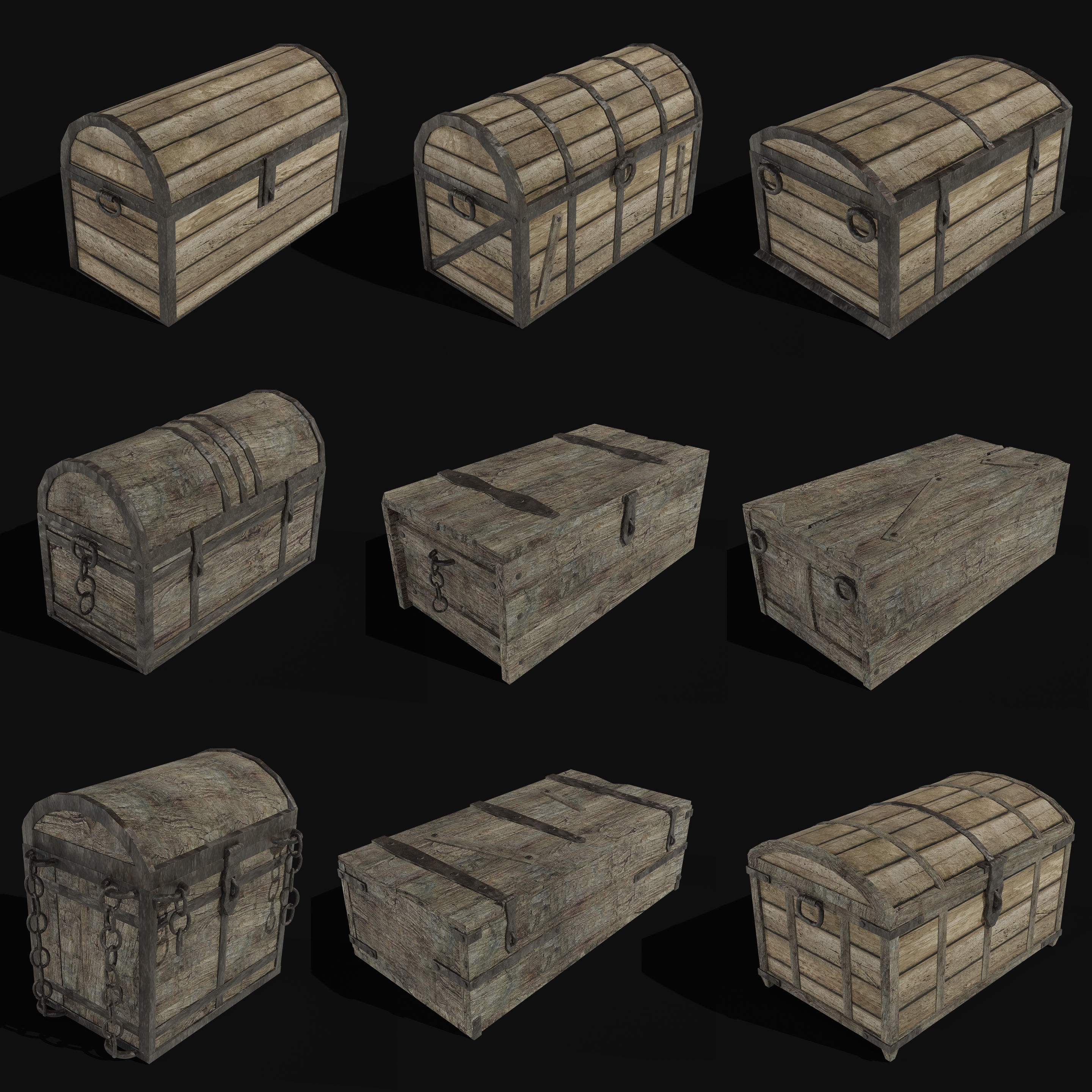 TREASURE CHEST GENERIC OLD WOODEN CONTAINER LOOT COLLECTION Low-poly 3D model_47
