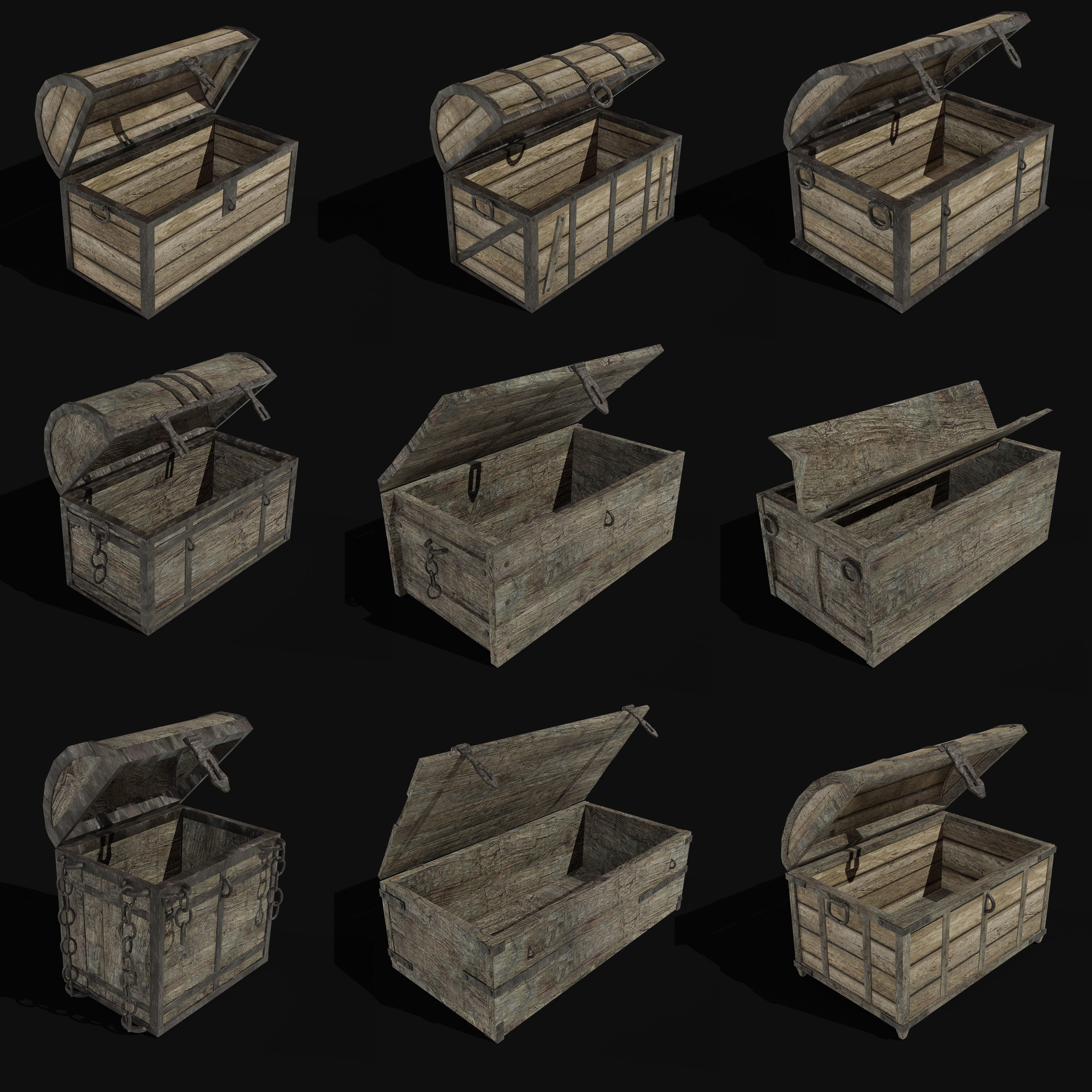 TREASURE CHEST GENERIC OLD WOODEN CONTAINER LOOT COLLECTION Low-poly 3D model_48