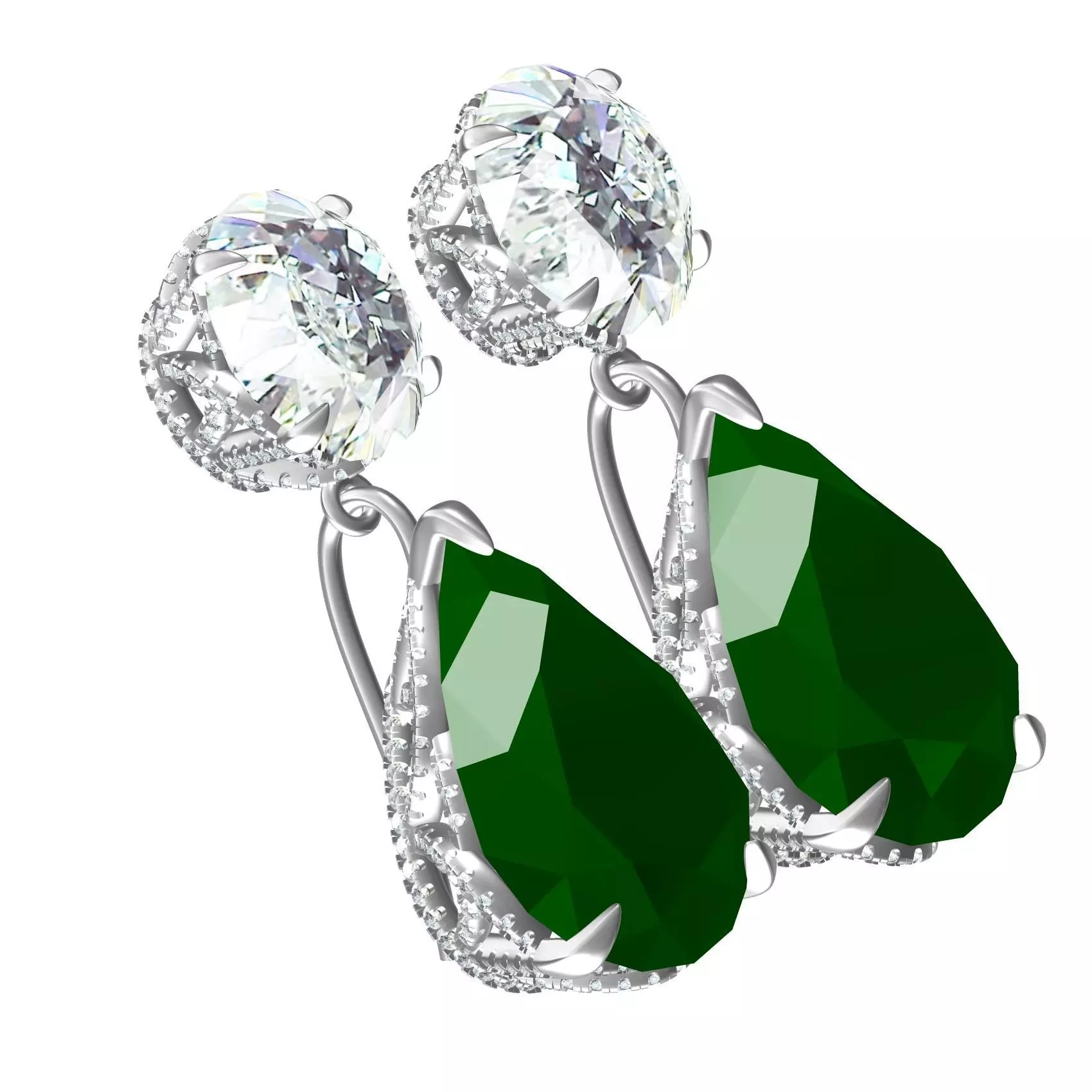 Green Pear and Round Diamond Micro Prong Earring 3D print model