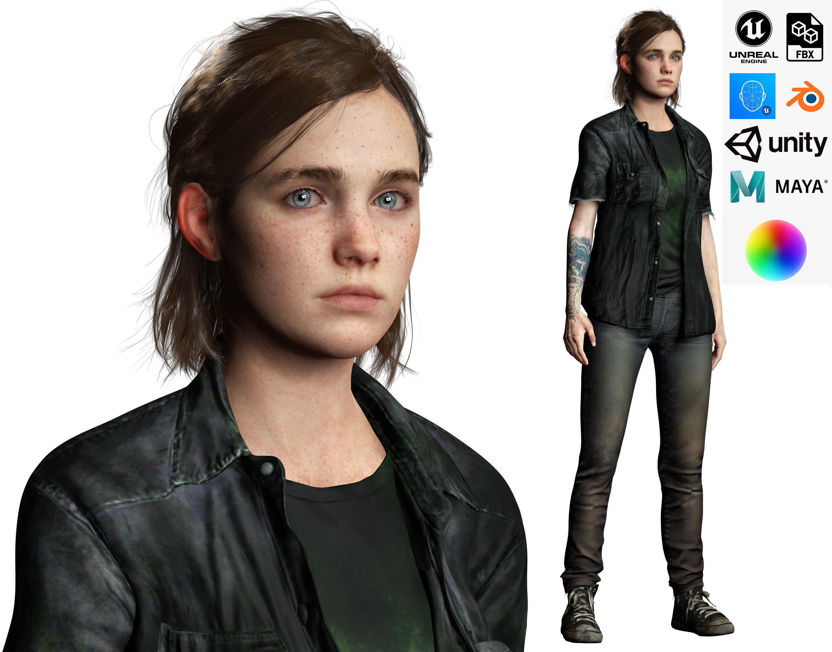 Ellie Last Of Us Full Rigged Ready Low-poly 3D model_0