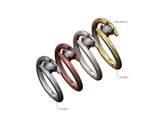 Nail bypass 4mm diamond solitaire ring US sizes 6to9