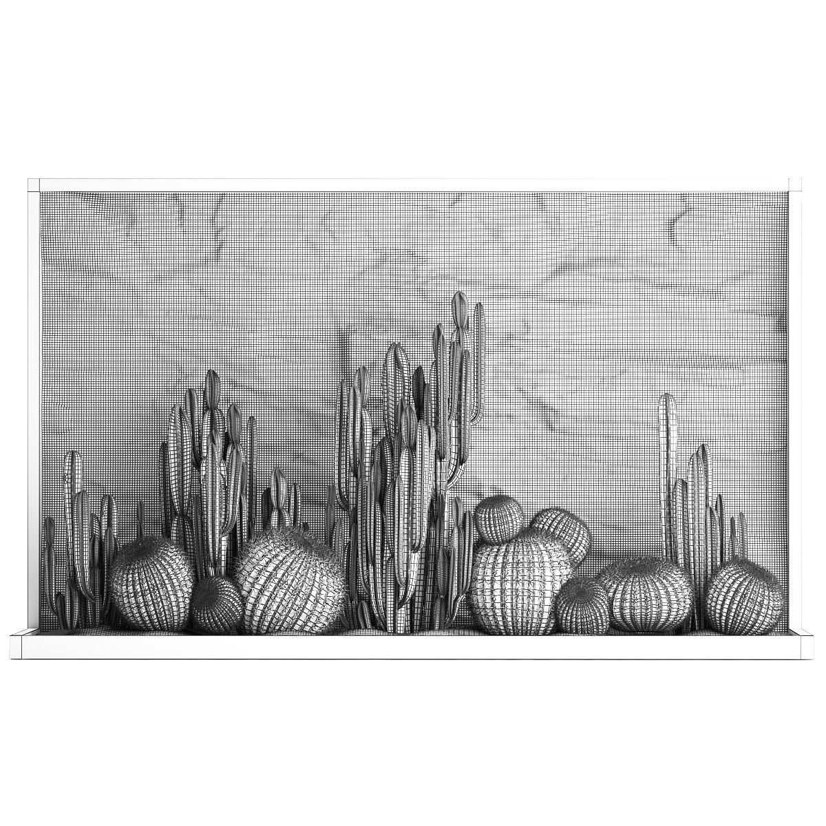 Beautiful cacti and a wall of black rock and pebbles 1279 3D model_18