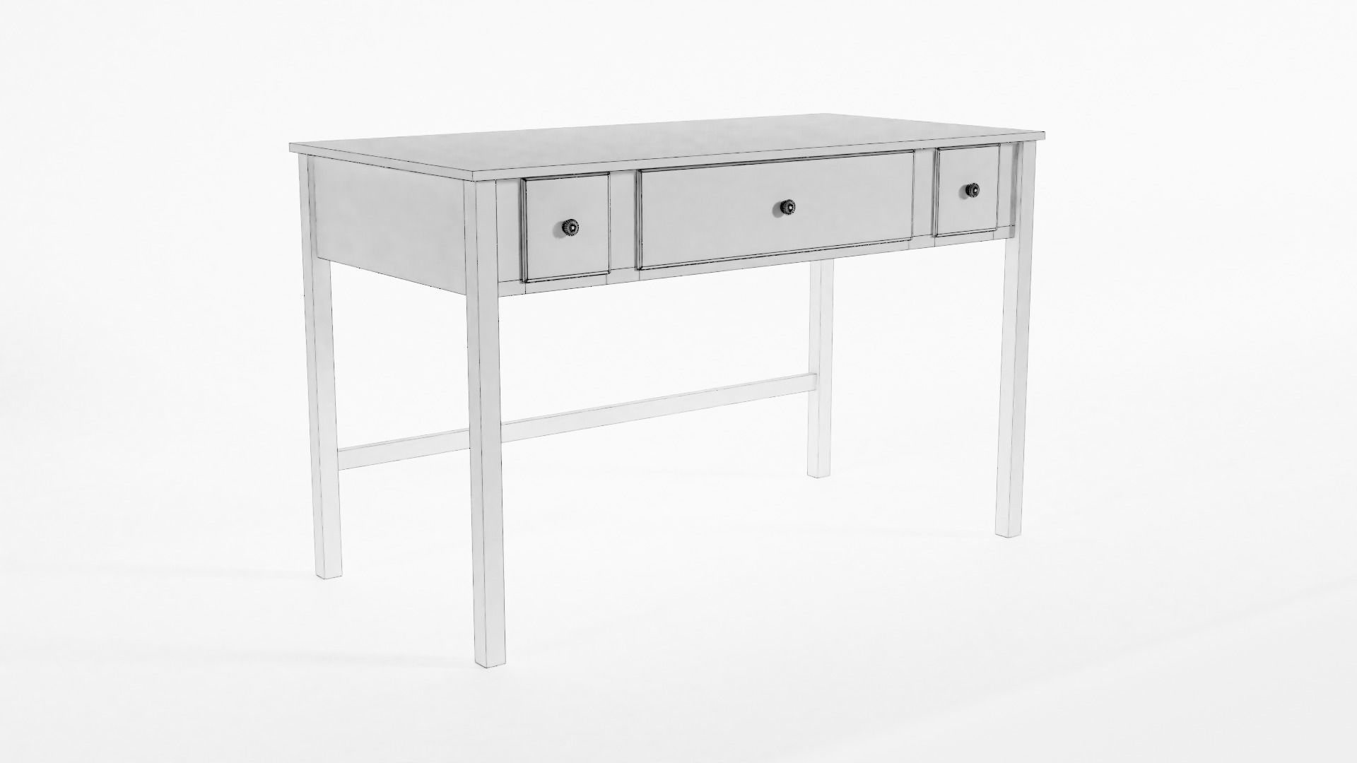 Basic White Writing Desk 3D model_5