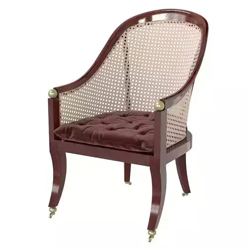 19th Century British Colonial Mahogany Barrel Back Cane Chair 3D model
