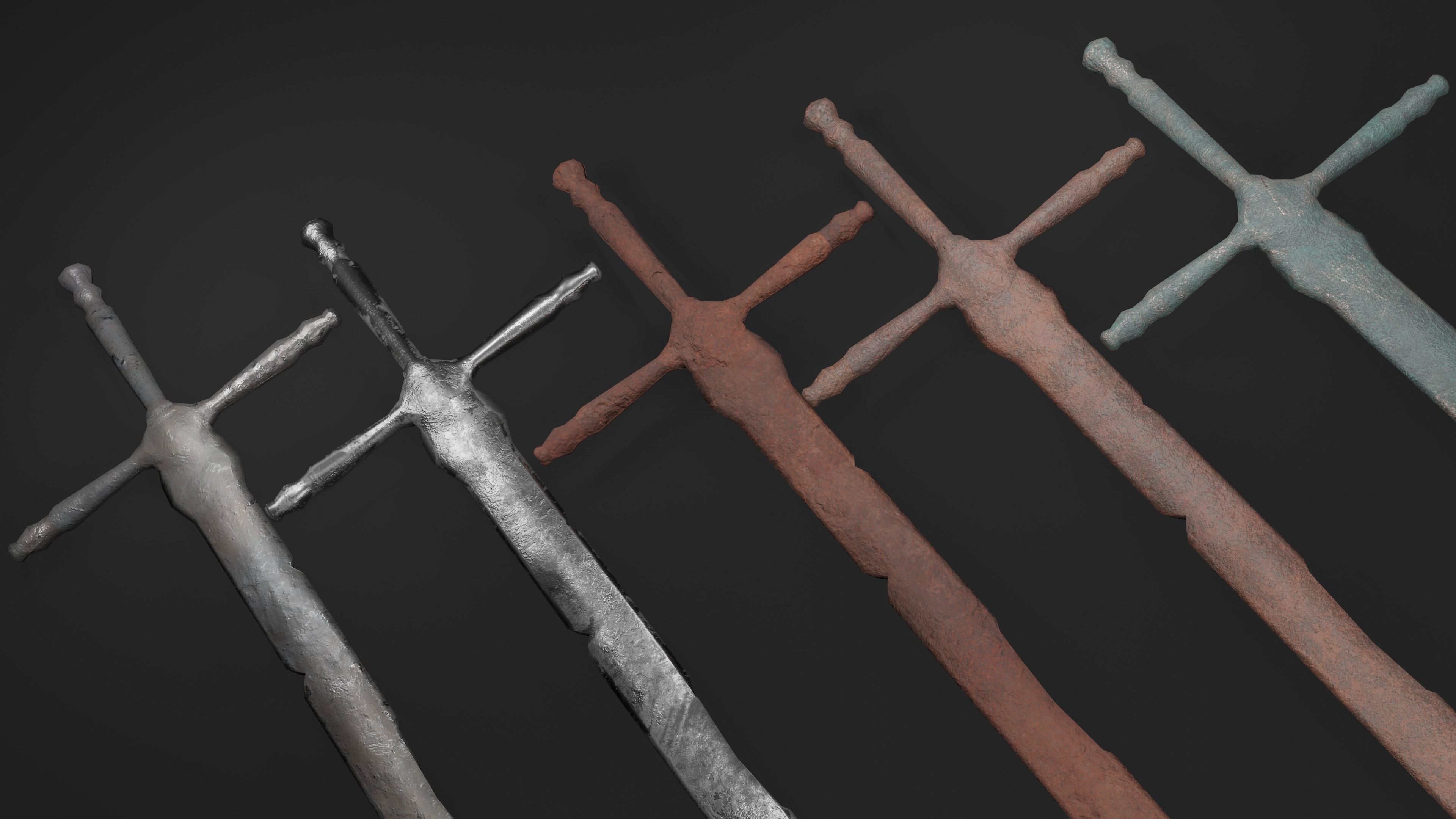 Ruined and Rusty Swords Free low-poly 3D model_4
