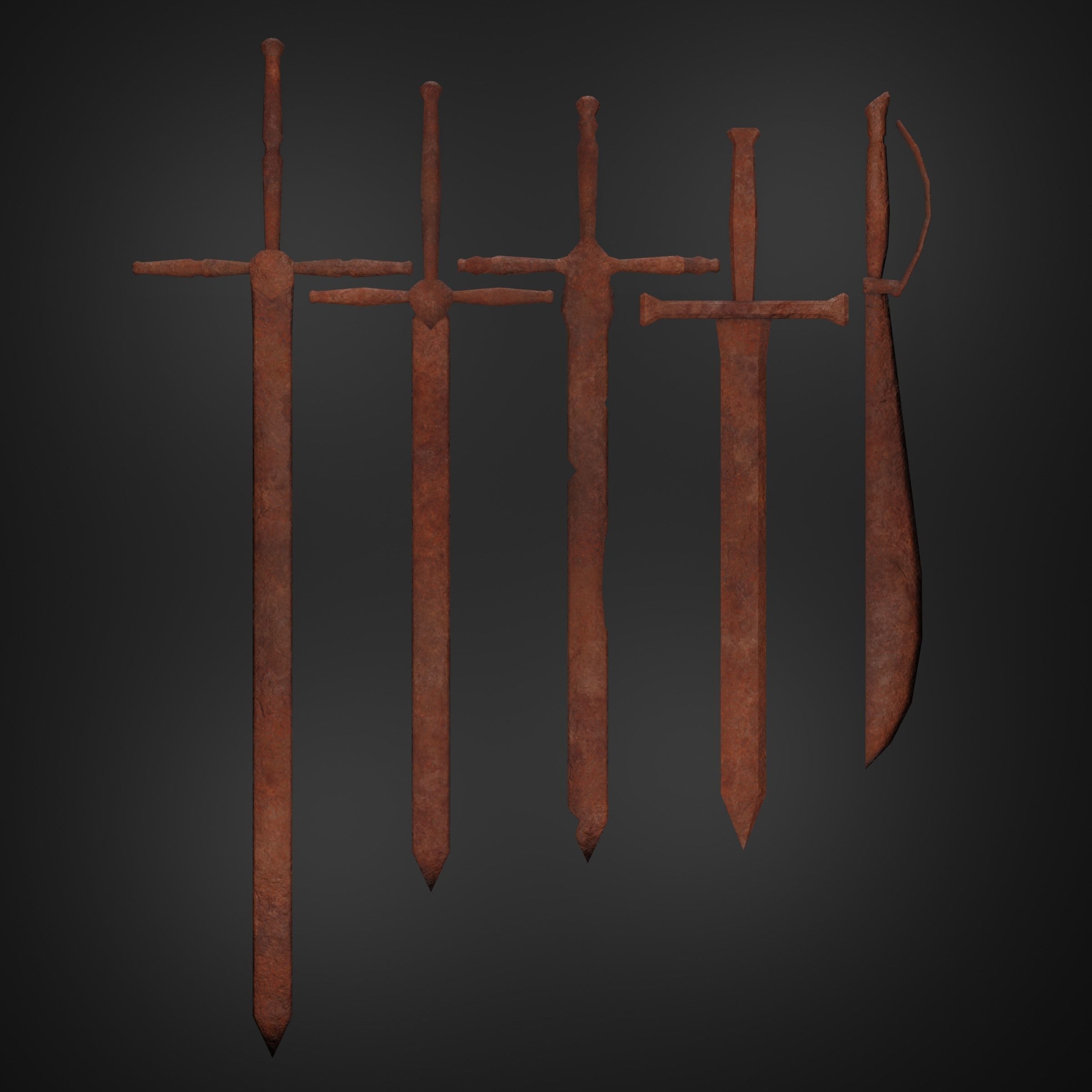 Ruined and Rusty Swords Free low-poly 3D model_6