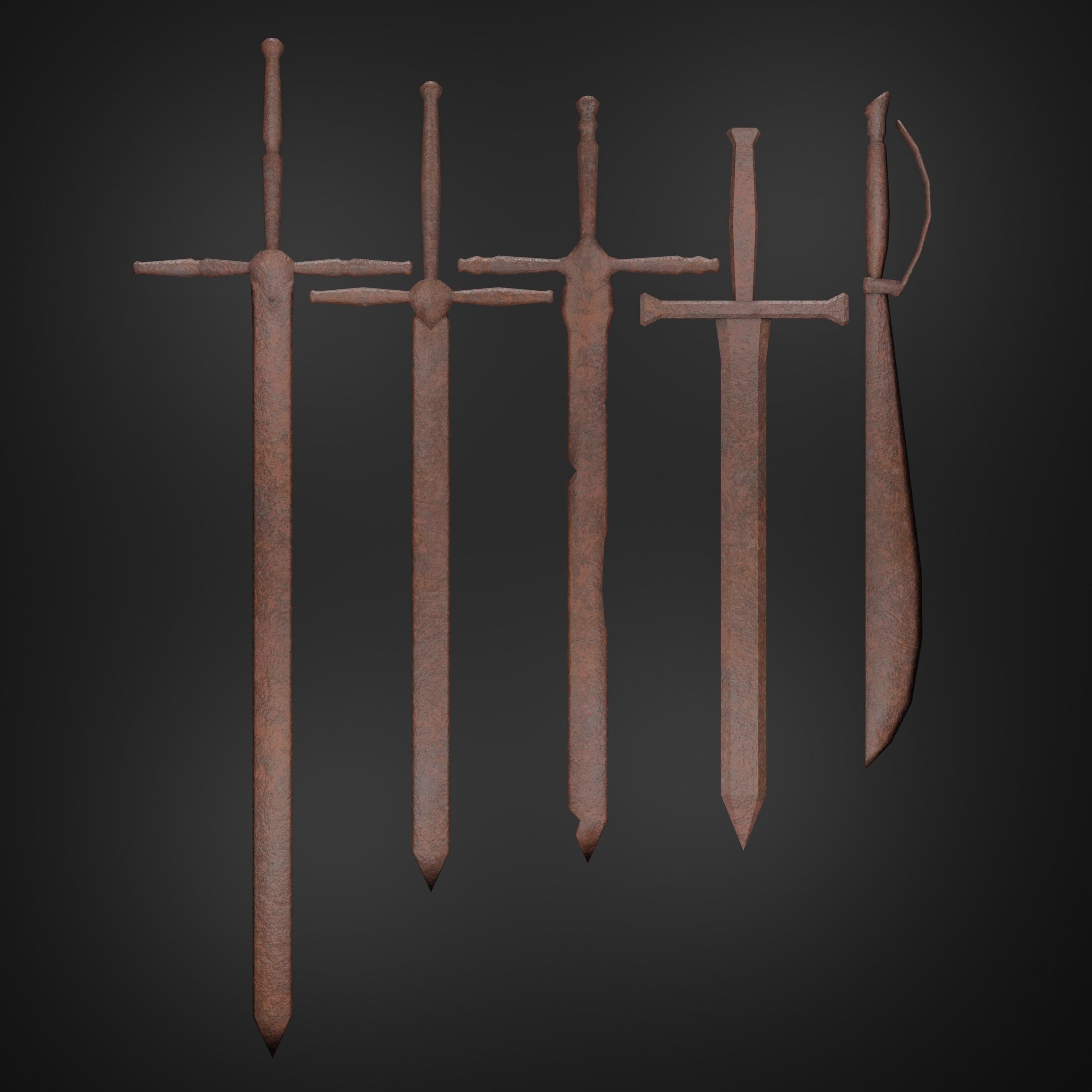 Ruined and Rusty Swords Free low-poly 3D model_7