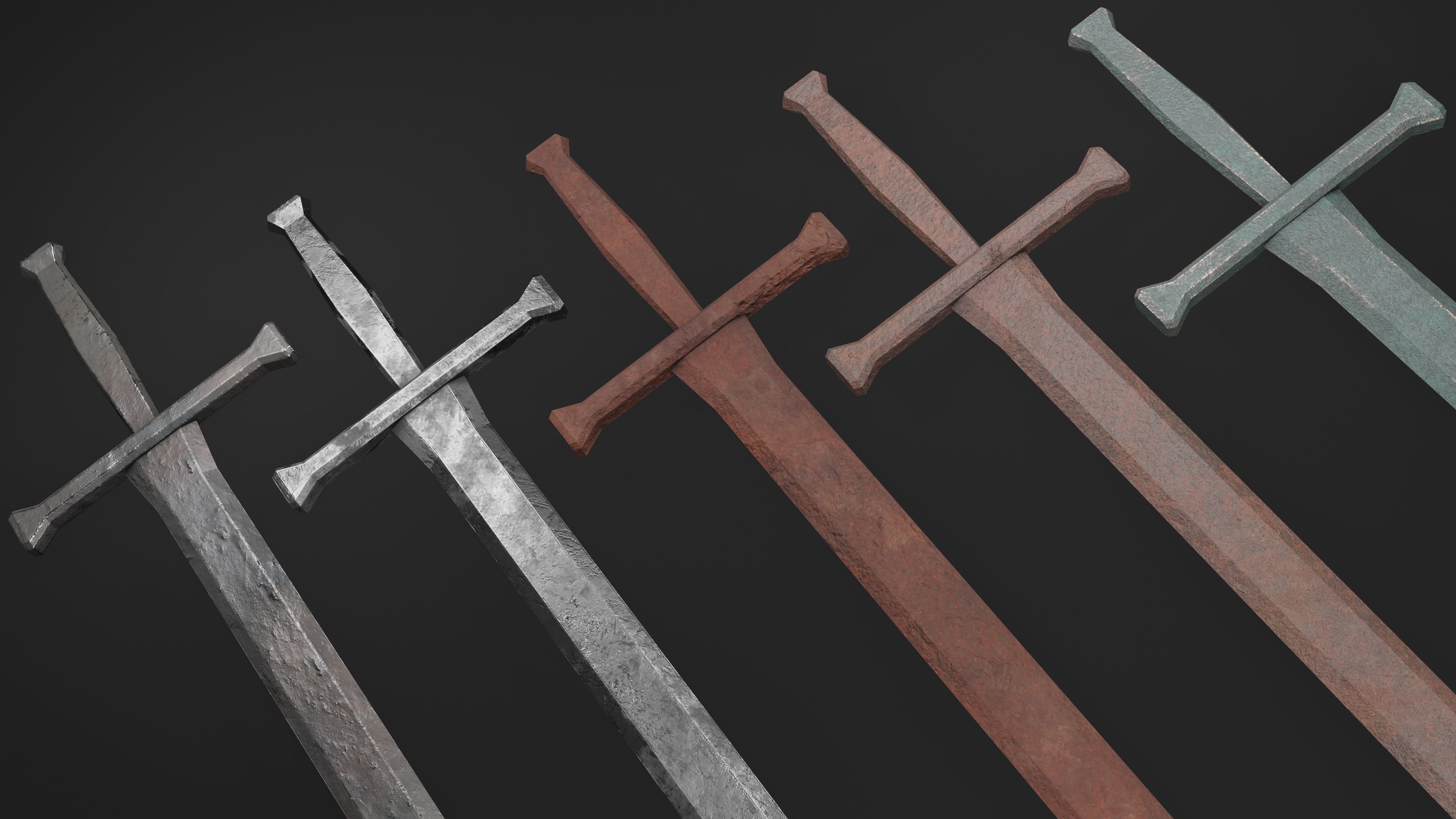 Ruined and Rusty Swords Free low-poly 3D model_1