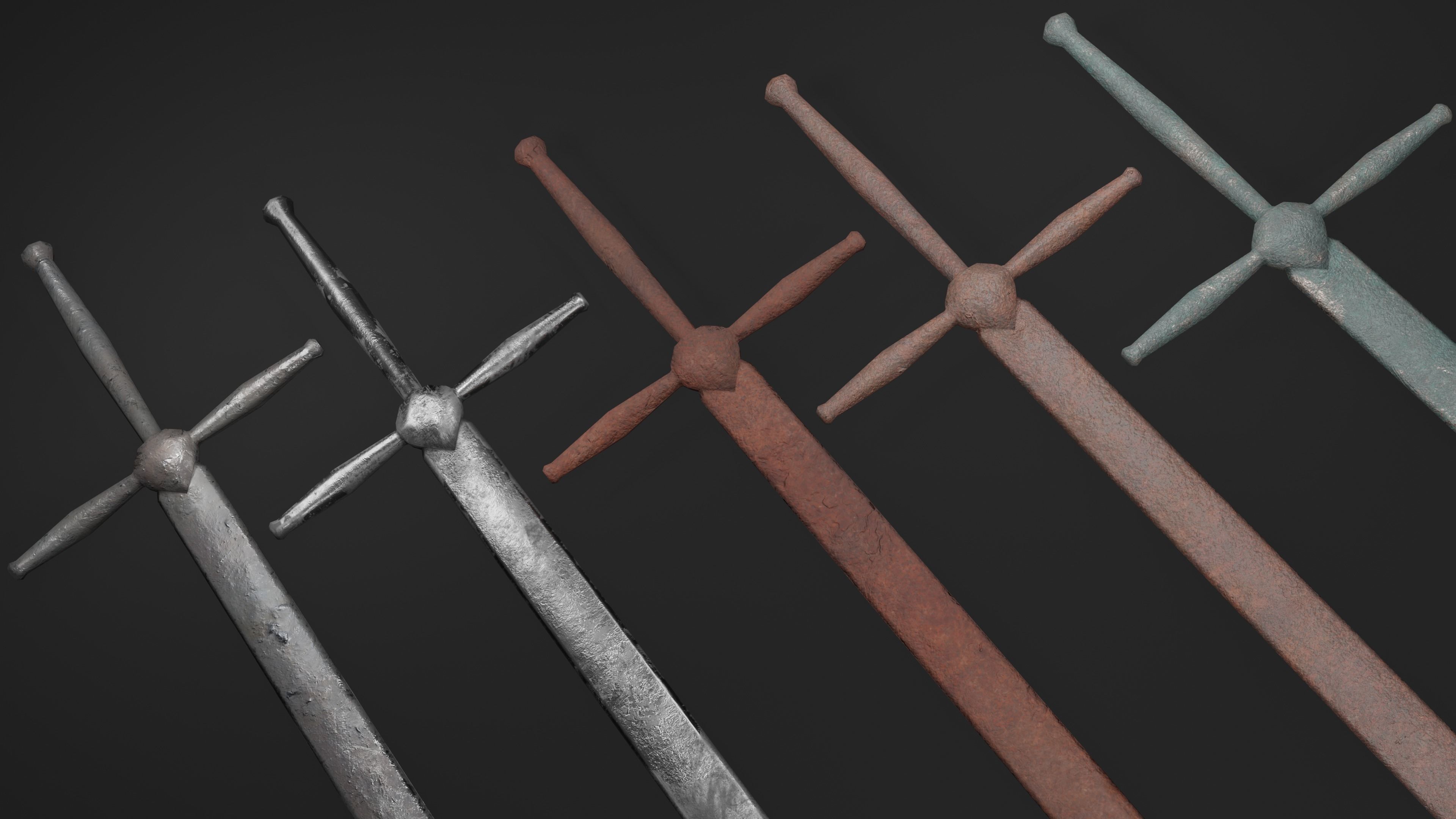 Ruined and Rusty Swords Free low-poly 3D model_2