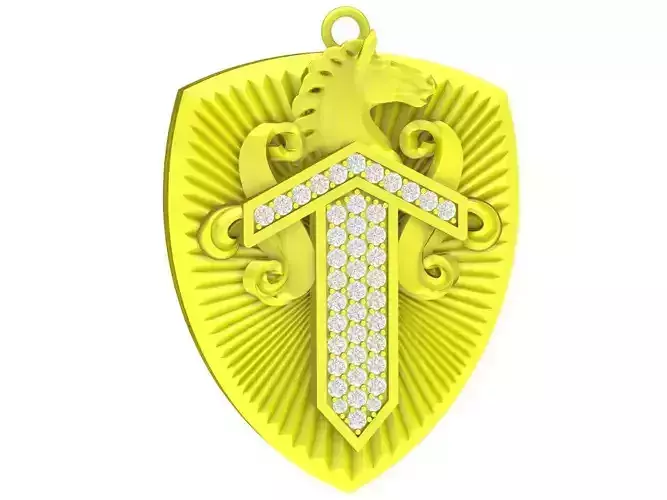 A5034 Zodiac Diamond Sword Horse Shield Pendant 3D Print