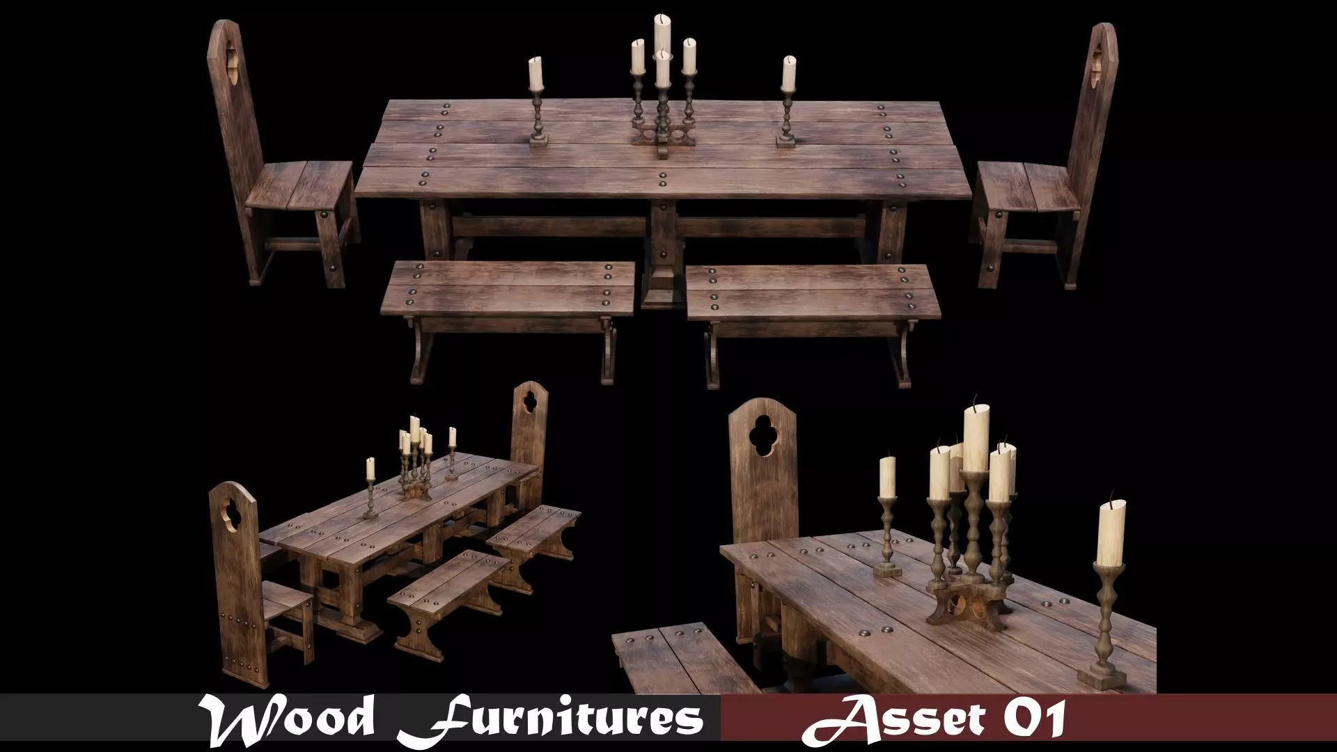 PBR WOOD FURNITURES - Asset - 01  - 4K Textures Game Ready Low-poly 3D model_0