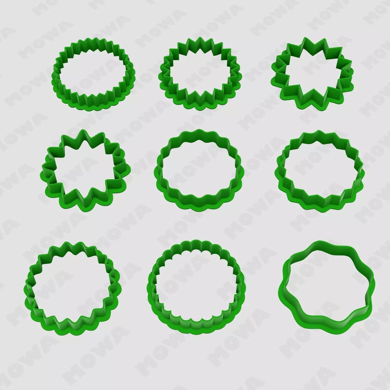 Fluted round cookie cutters set 9 PCS 3D print model_0