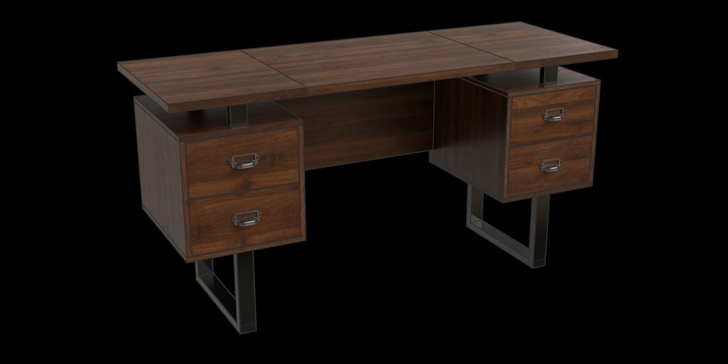 Writing Modern Office Desk With 4 Drawers Low-poly 3D model_4