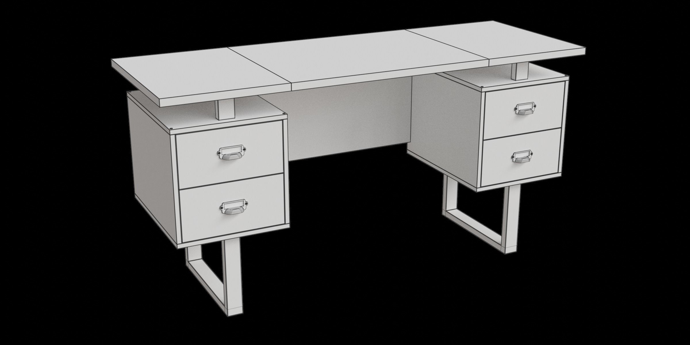 Writing Modern Office Desk With 4 Drawers Low-poly 3D model_3
