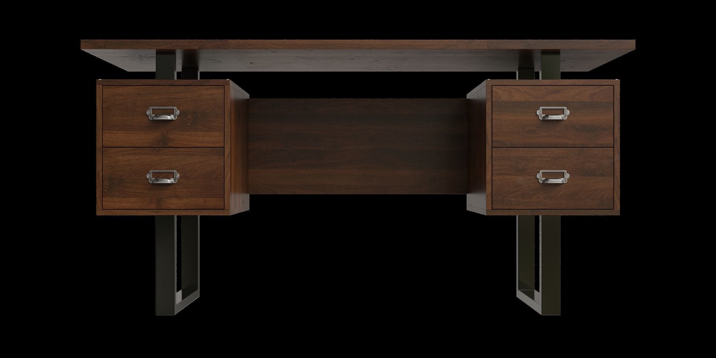 Writing Modern Office Desk With 4 Drawers Low-poly 3D model_6