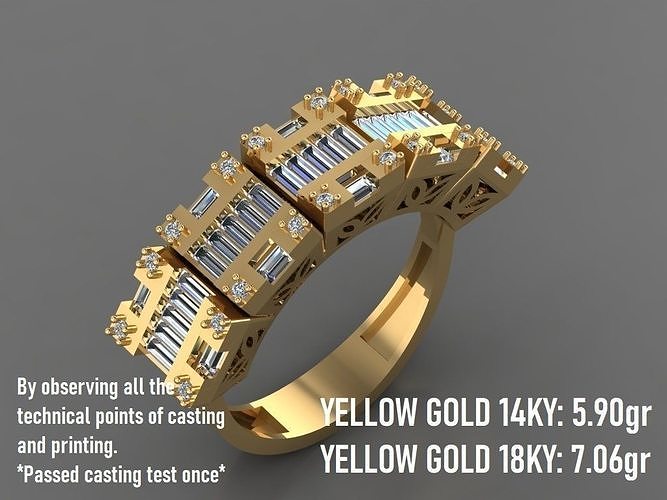 Baguette Wedding Engagement Ring 14 -  3D print model