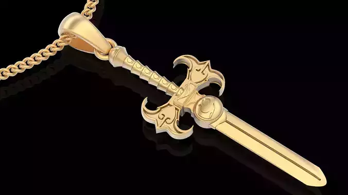 Sword pendant silver gold jewelry printable 3D model