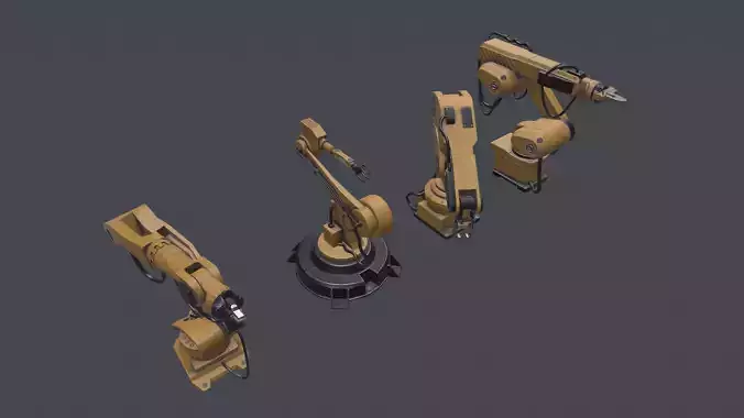 3D 4 Industrial Robots Set model Low-poly 3D model