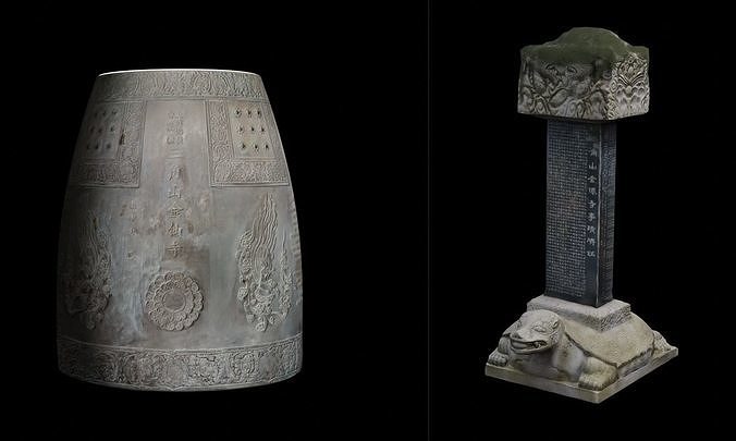 Pack of 2 3D Photo-Scanned Models  Game Design  Korean Buddhist Low-poly 3D model