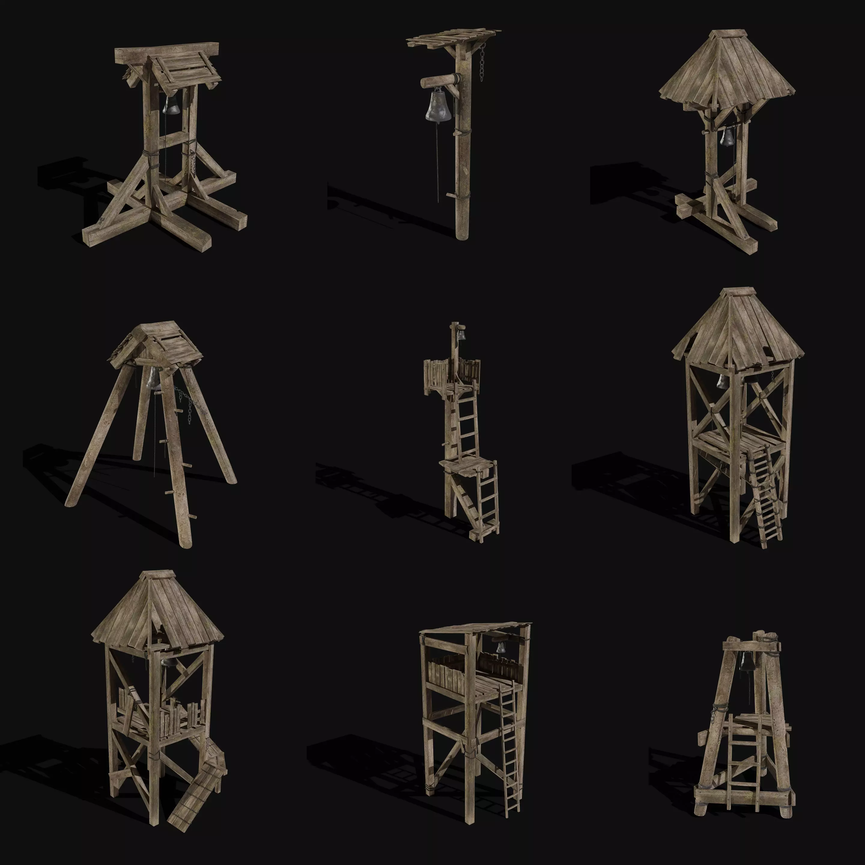 ALARM BELL TOWER CAMP ALERT MILITARY SIGNAL BANDIT COLLECTION Low-poly 3D model